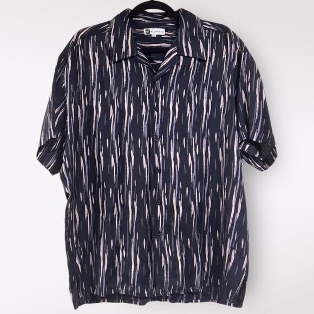 Bachrach‎ | Medium Silk Retro Design Short Sleeve Top Shirt Buttoned Collared